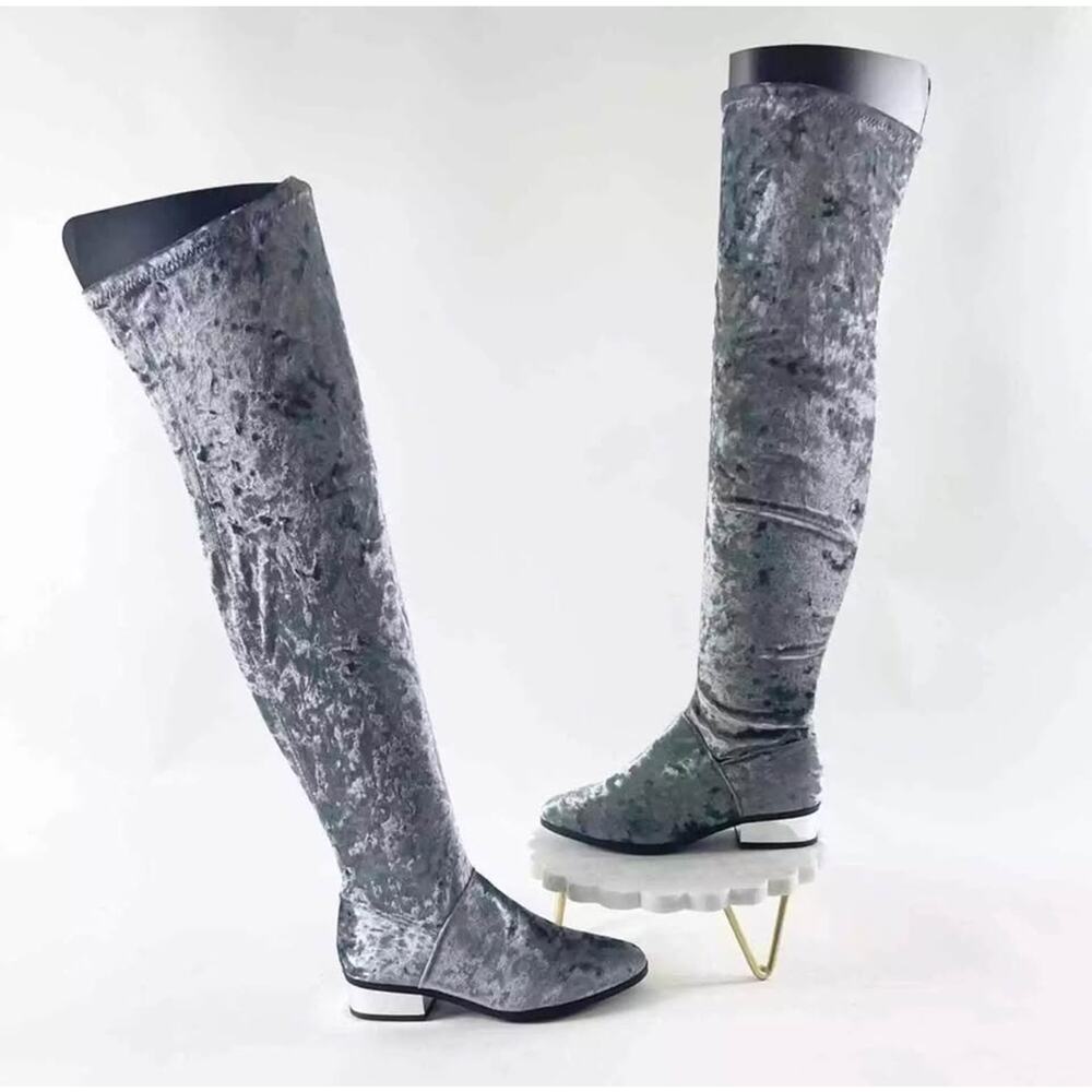 Bamboo Womens Gray Velvet Boots Size 8.5 Stardom Over The knee Boots Silver Boho